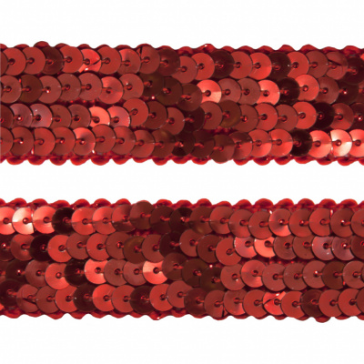 Тесьма с пайетками 3, шир. 20 мм/уп. 25+/-1 м, цвет красный - купить в Батайске. Цена: 778.19 руб.