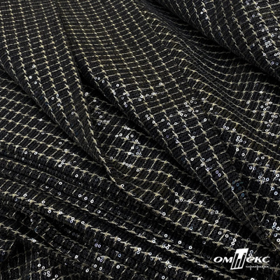Ткань костюмная с пайетками, 100%полиэстр, 460+/-10 гр/м2, 150см #309 - цв. чёрный - купить в Батайске. Цена 1 203.93 руб.