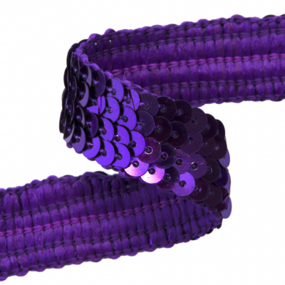 Тесьма с пайетками 12, шир. 20 мм/уп. 25+/-1 м, цвет фиолет - купить в Батайске. Цена: 786.13 руб.