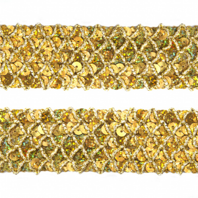 Тесьма с пайетками D16, шир. 35 мм/уп. 25+/-1 м, цвет золото - купить в Батайске. Цена: 1 281.60 руб.