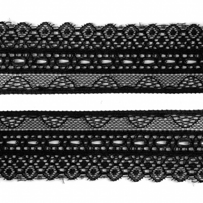 Кружево эластичное 22-21, шир.35 мм -цв.чёрное - купить в Батайске. Цена: 26.35 руб.