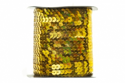 Пайетки "ОмТекс" на нитях, SILVER SHINING, 6 мм F / упак.91+/-1м, цв. 48 - золото - купить в Батайске. Цена: 356.19 руб.