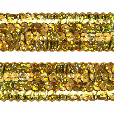 Тесьма с пайетками D16, шир. 20 мм/уп. 25+/-1 м, цвет золото - купить в Батайске. Цена: 778.19 руб.